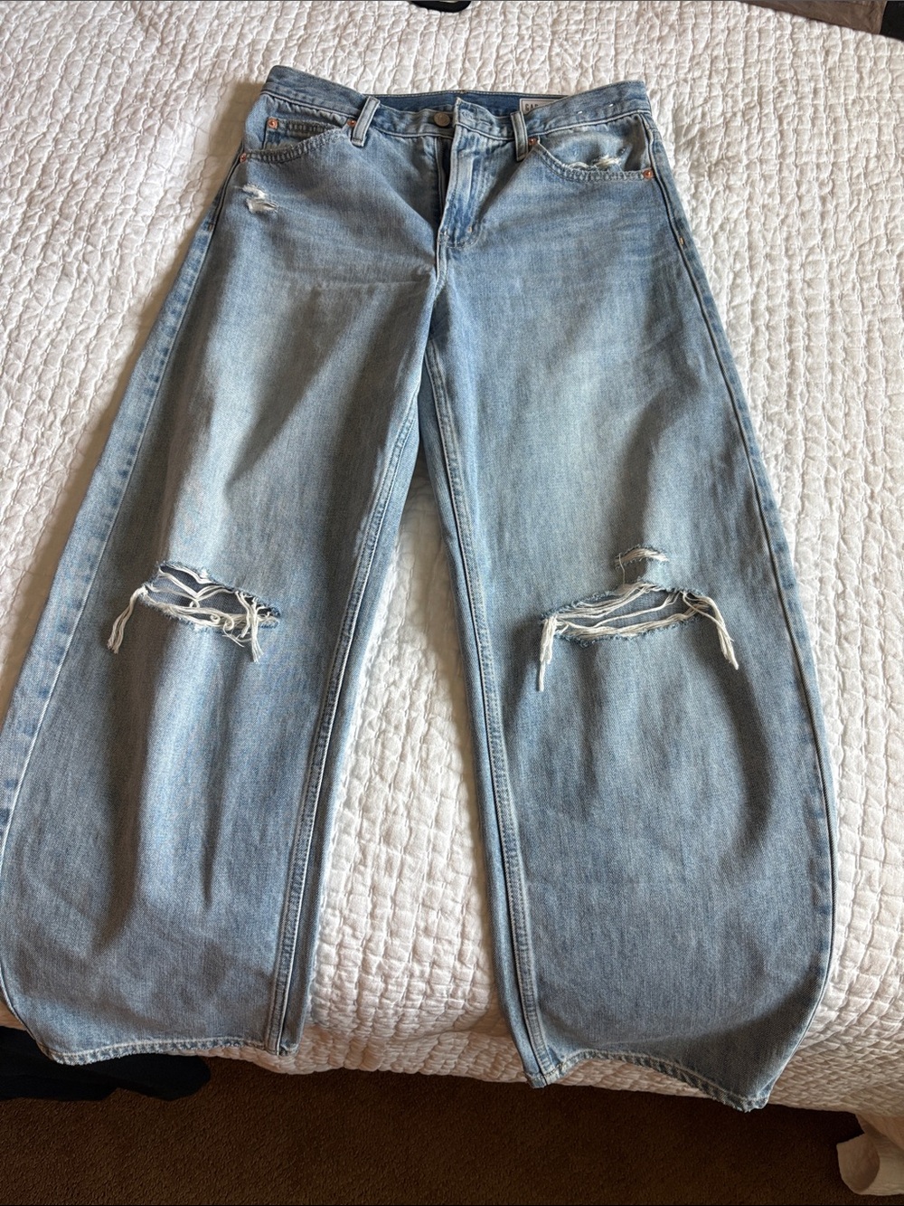GAP Barrel High Rise Light Blue Distressed Jeans